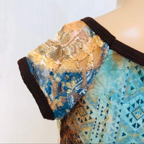 LULU H short cap sleeve pullover Blouse stretch S - Picture 6 of 7